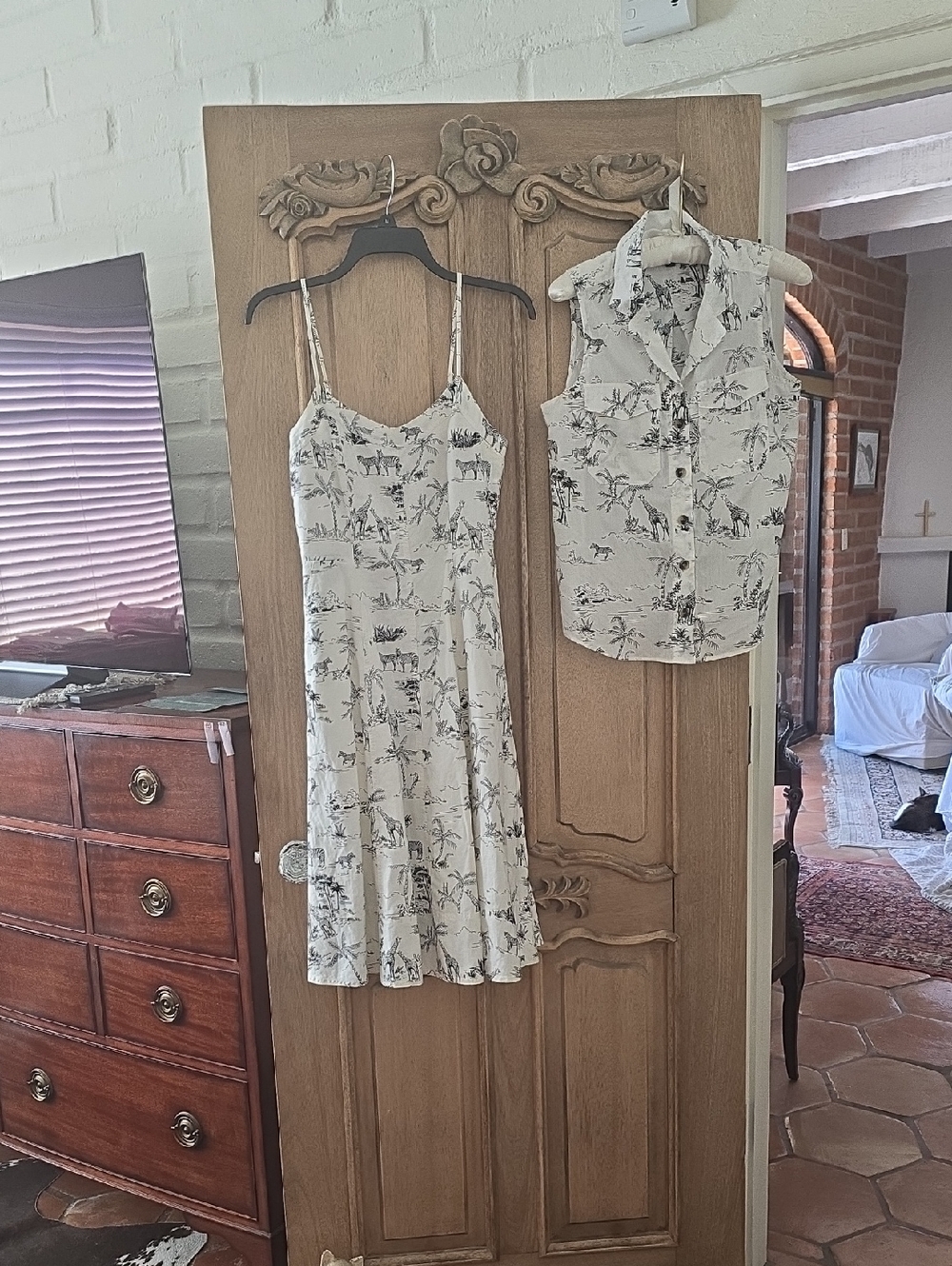 Cream and Black Banana  Republic Safari Dress with Matching Shirt